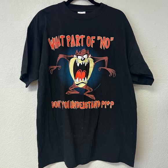 Vintage 90s Tasmanian Devil Graphic Tee Black Size XL - Picture 1 of 6